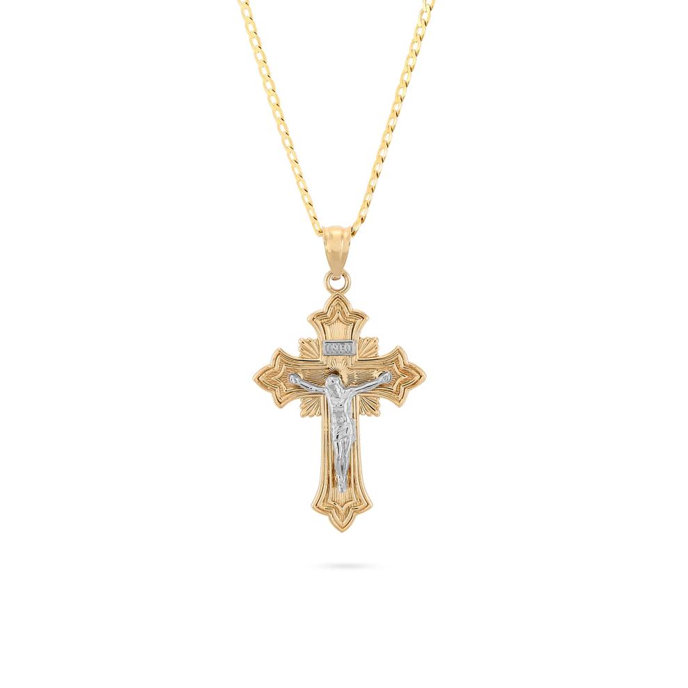 Crucifix Pendant Curb Chain Necklace in 10K Yellow &amp; White Gold – Image 1 of 4