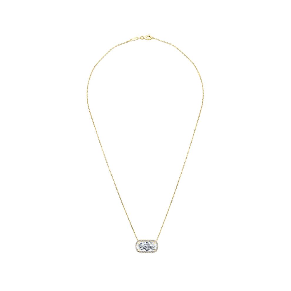 Lab Grown Diamond Elongated Cushion-Cut Halo Pendant Necklace in 10K Yellow Gold (2 1/5 ct. tw.) – Image 3 of 4