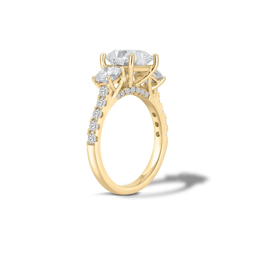 Lab Grown Diamond Cushion Center Three-Stone Engagement Ring in 14K Yellow Gold (4 ct. tw.) – Image 3 of 4