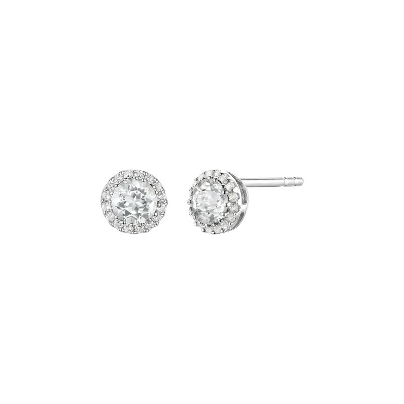 Diamond &amp; White Sapphire Stud Earrings in 14K White Gold – Image 1 of 1