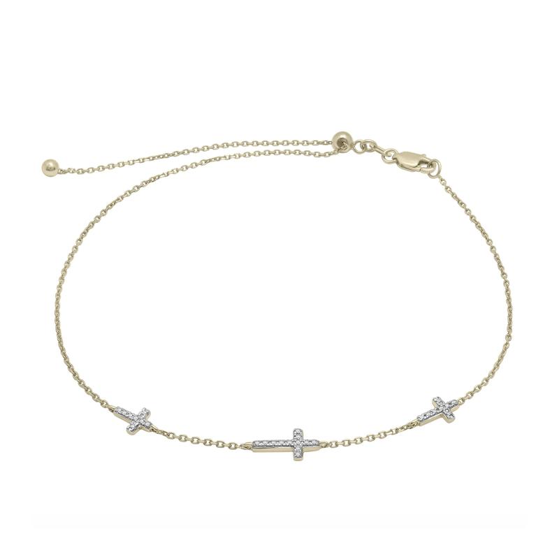 Diamond Accent Three Cross Bracelet in 10K Yellow Gold – Image 1 of 1