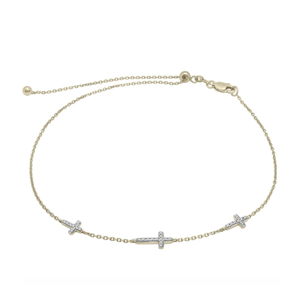 Diamond Accent Three Cross Bracelet in 10K Yellow Gold – Image 1 of 1