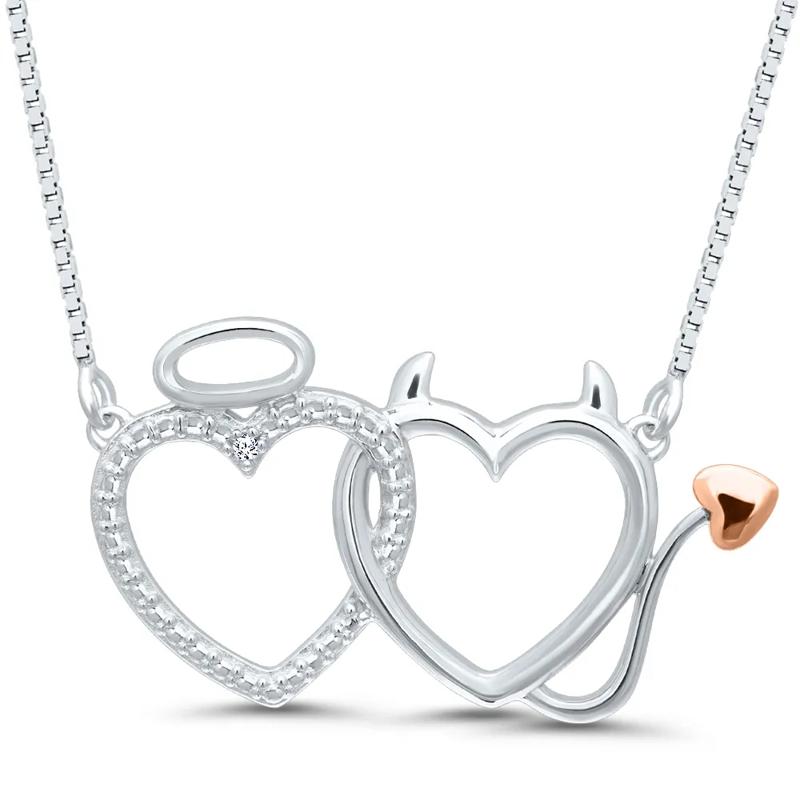 Angel Devil Pendant with diamond accent in Sterling Silver and 14K Rose Gold – Image 1 of 4