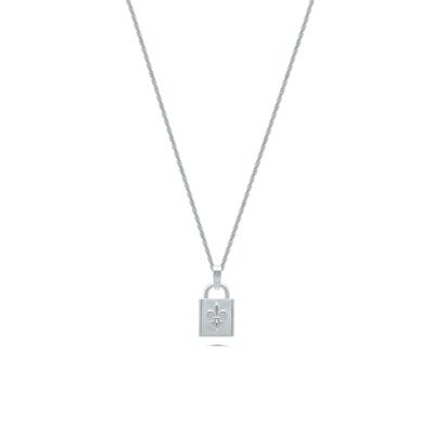 Men's Diamond Accent Fleur-de-Lis Lock Pendant Necklace in Sterling Silver