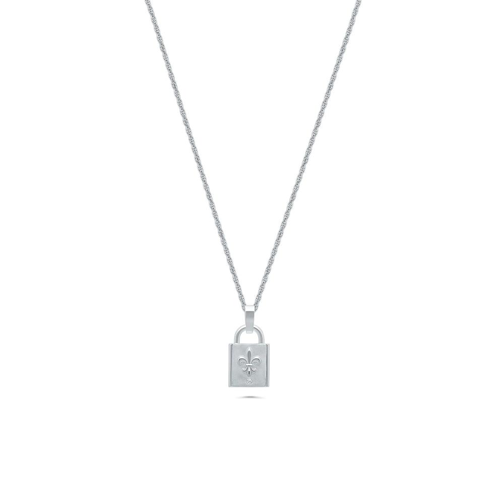Men's Diamond Accent Fleur-de-Lis Lock Pendant Necklace in Sterling Silver – Image 1 of 4