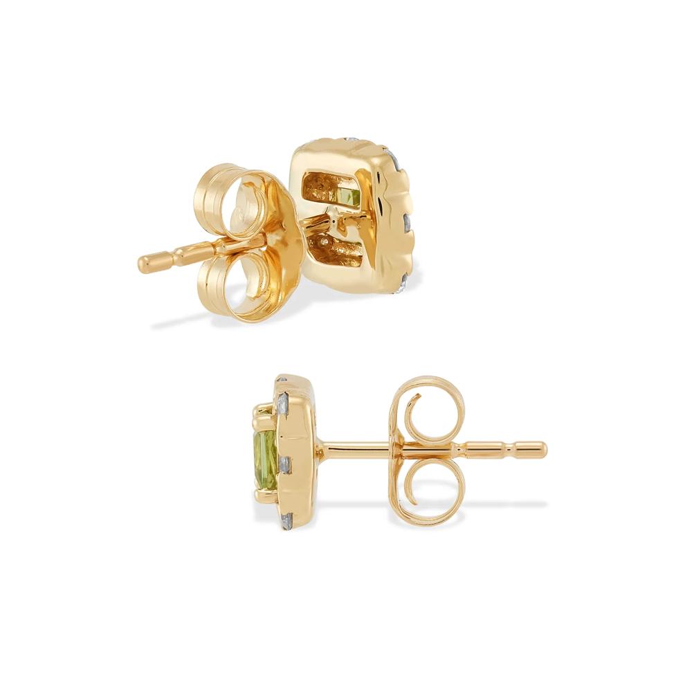 Peridot &amp; Diamond Halo Stud Earrings in 10K Yellow Gold (1/4 ct. tw.) – Image 2 of 2