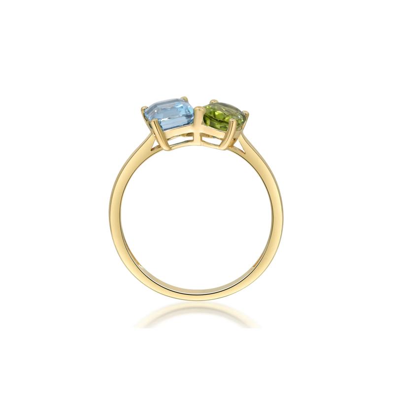 Blue Topaz, Peridot and Diamond Toi et Moi Ring in 10K Yellow Gold – Image 2 of 5