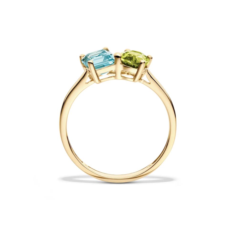 Blue Topaz, Peridot and Diamond Toi et Moi Ring in 10K Yellow Gold – Image 2 of 4