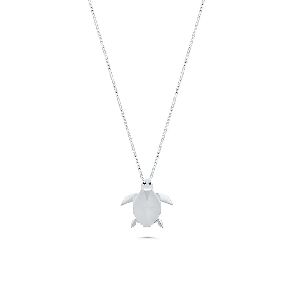 Black Diamond Accent Origami Turtle Pendant Necklace in Sterling Silver – Image 1 of 4