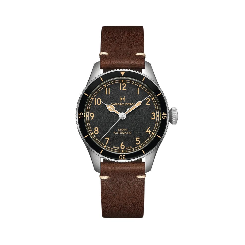 Khaki Aviation Pilot Pioneer Watch with Brown Leather Strap – Image 1 of 3