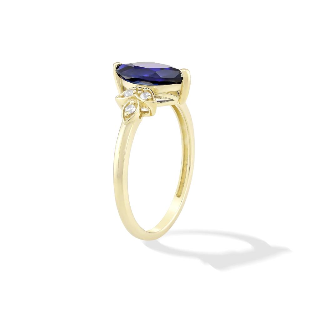 Lab-Created Blue Sapphire &amp; Lab-Created White Sapphire Ring in 10K Yellow Gold – Image 3 of 4