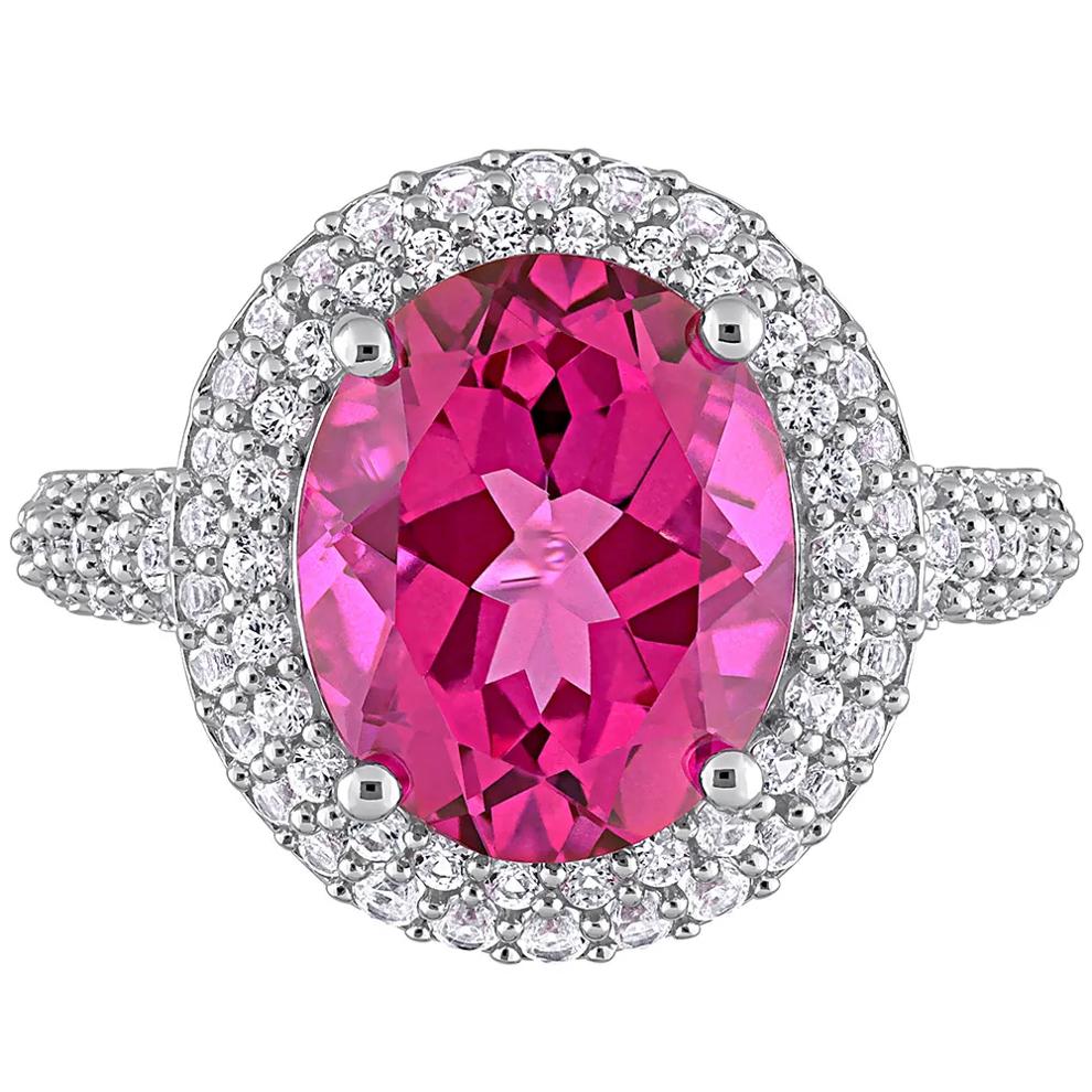 Pink Topaz &amp; Lab Created White Sapphire Ring in Sterling Silver – Image 1 of 6