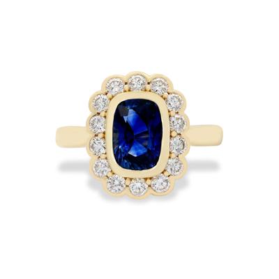 Cushion-Cut Blue Sapphire & Diamond Halo Ring in 18K Yellow Gold (5/8 ct. tw.)