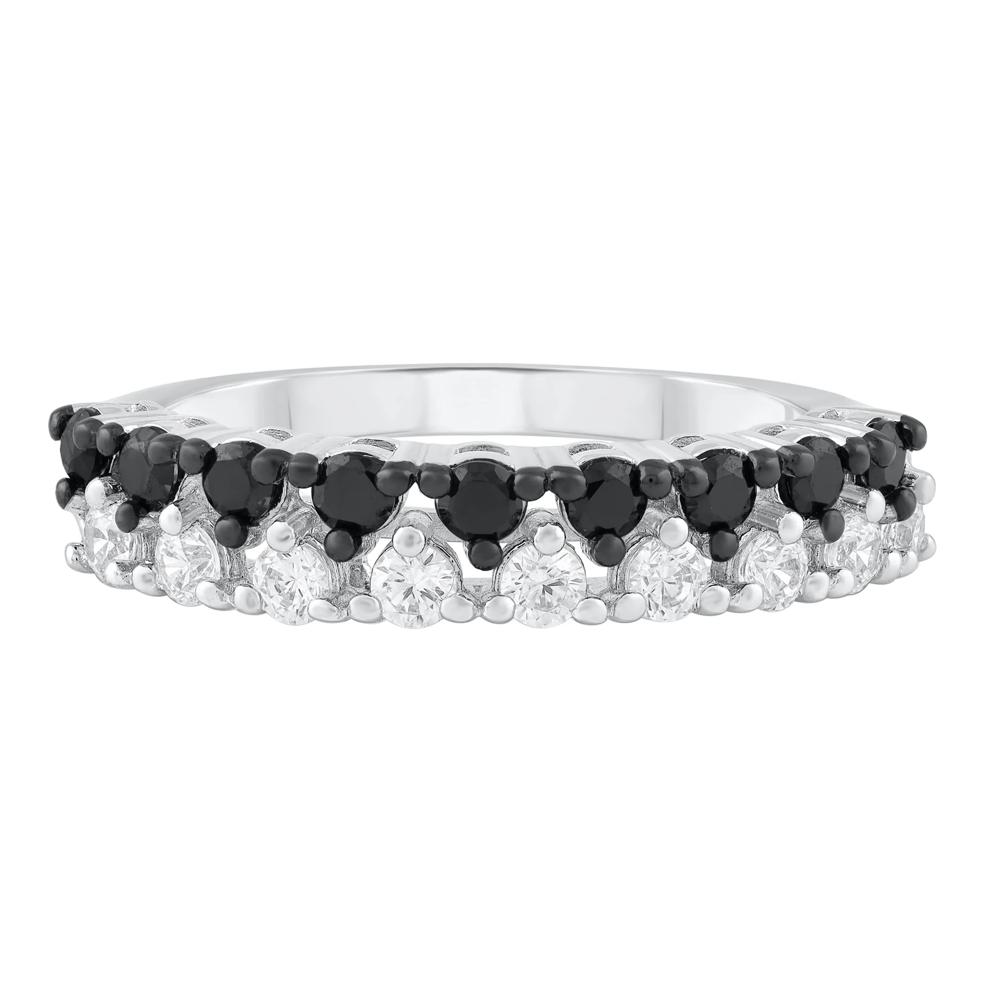 Black &amp; White Diamond Double-Row Band in Sterling Silver (3/4 ct. tw.) – Image 1 of 3