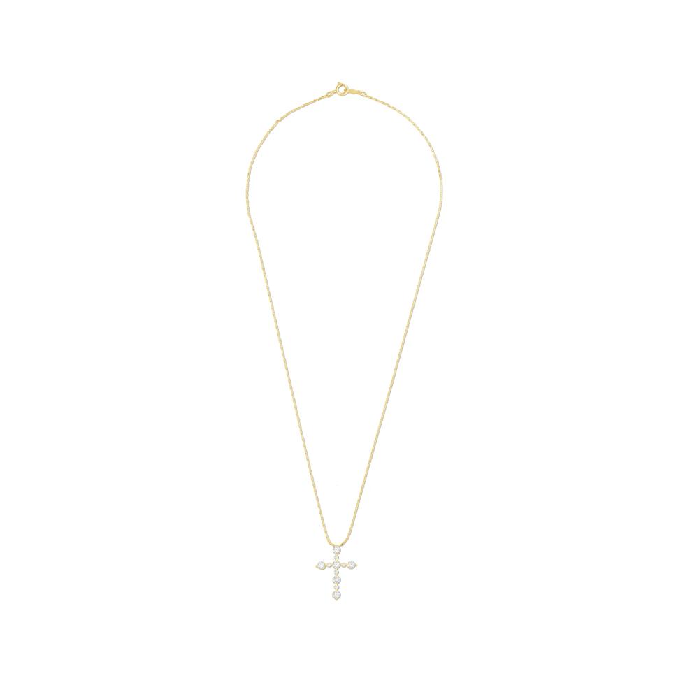 Lab Grown Diamond Cross Pendant Necklace in 14K Yellow Gold (1 ct. tw.) – Image 3 of 4