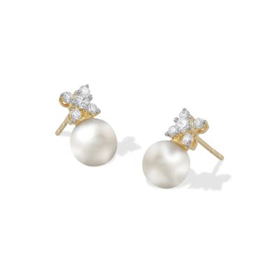 Diamond & Pearl Stud Earrings in 10K Yellow Gold (1/4 ct. tw.)
