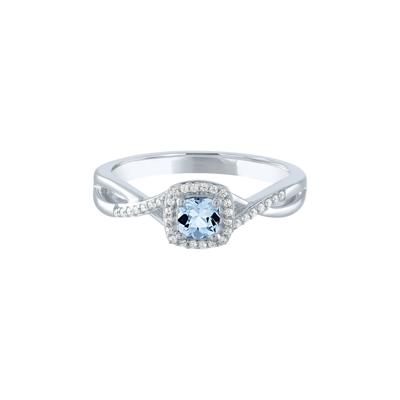 Lab Created Aquamarine & Diamond Promise Ring in 10K White Gold