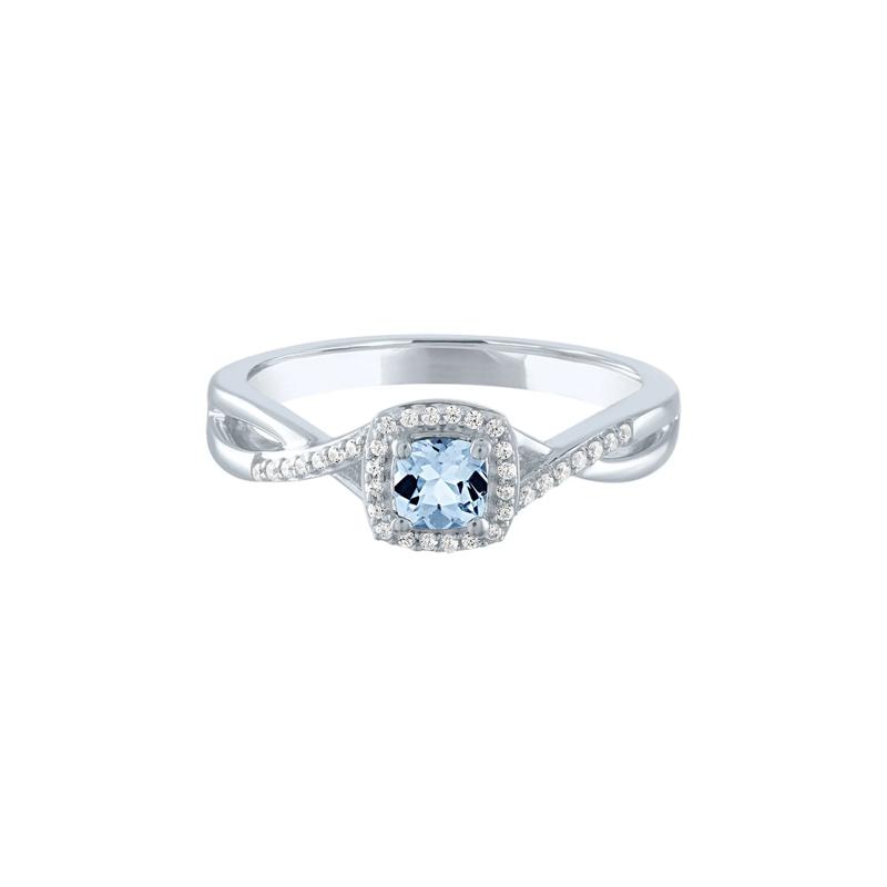 Lab Created Aquamarine &amp; Diamond Promise Ring in 10K White Gold – Image 1 of 3