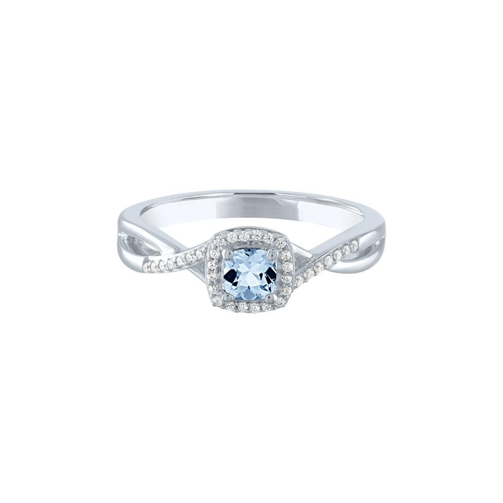 Lab Created Aquamarine &amp; Diamond Promise Ring in 10K White Gold – Image 1 of 3