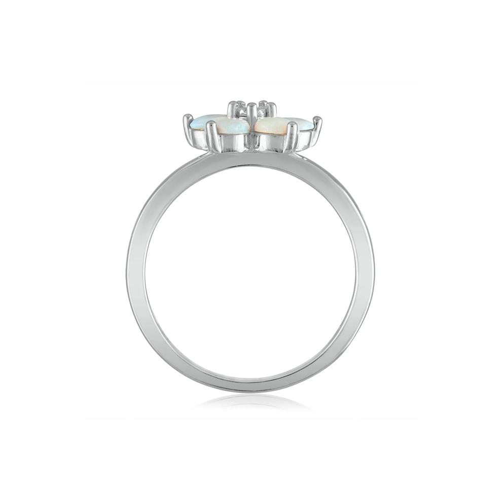 Opal &amp; Diamond Accent Flower Ring in 14K White Gold – Image 2 of 3