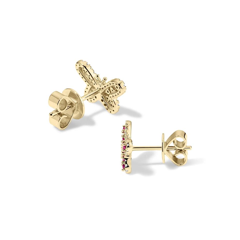 Ruby &amp; Diamond Butterfly Stud Earrings in 14K Yellow Gold (1/7 ct. tw.) – Image 2 of 2