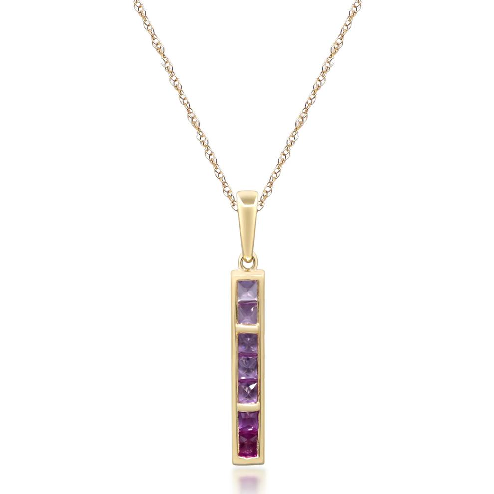 Shades of Pink Sapphire &amp; Diamond Accent Bar Pendant Necklace in 10K Yellow Gold – Image 4 of 4