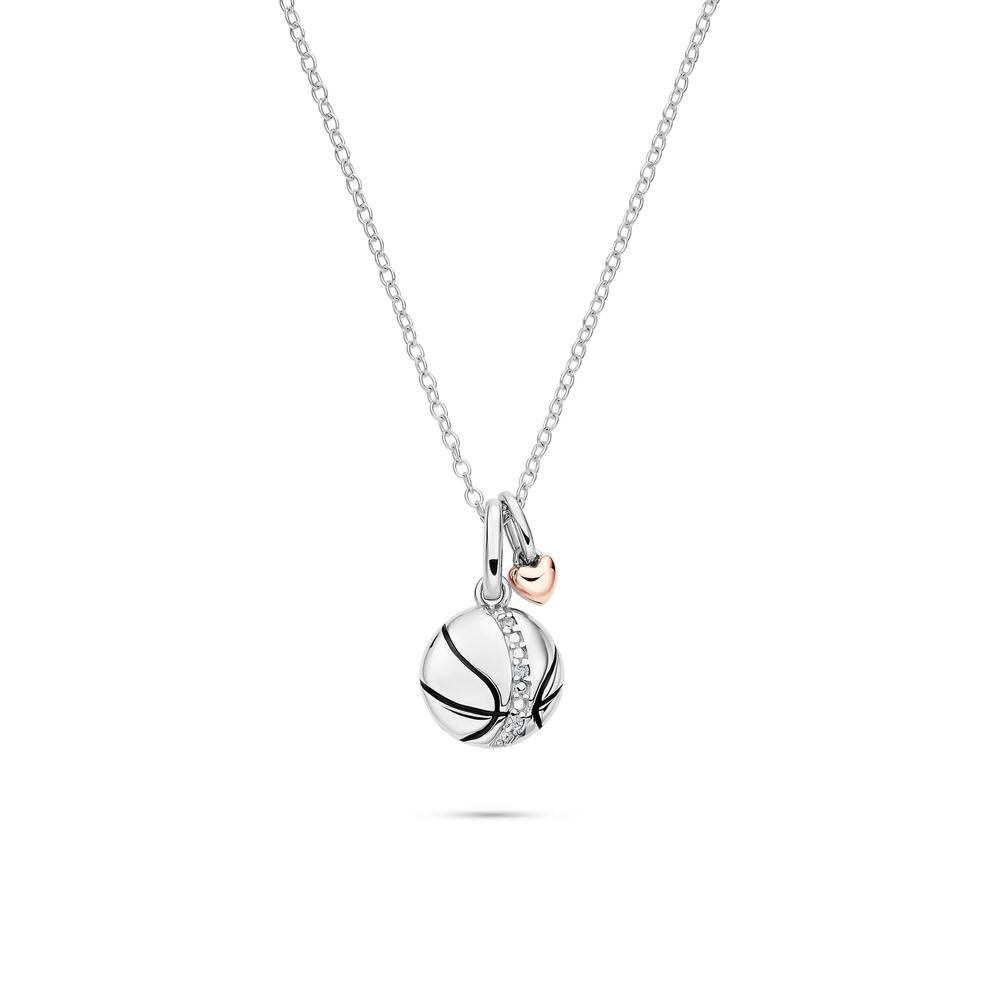 Lab Grown Diamond Accent Basketball Pendant in Sterling Silver &amp; 10K Rose Gold – Image 1 of 5