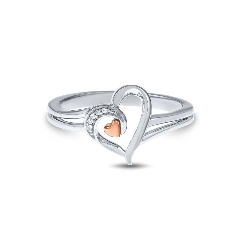 Diamond Heart Shaped Ring in Sterling Silver – Image 1 of 3