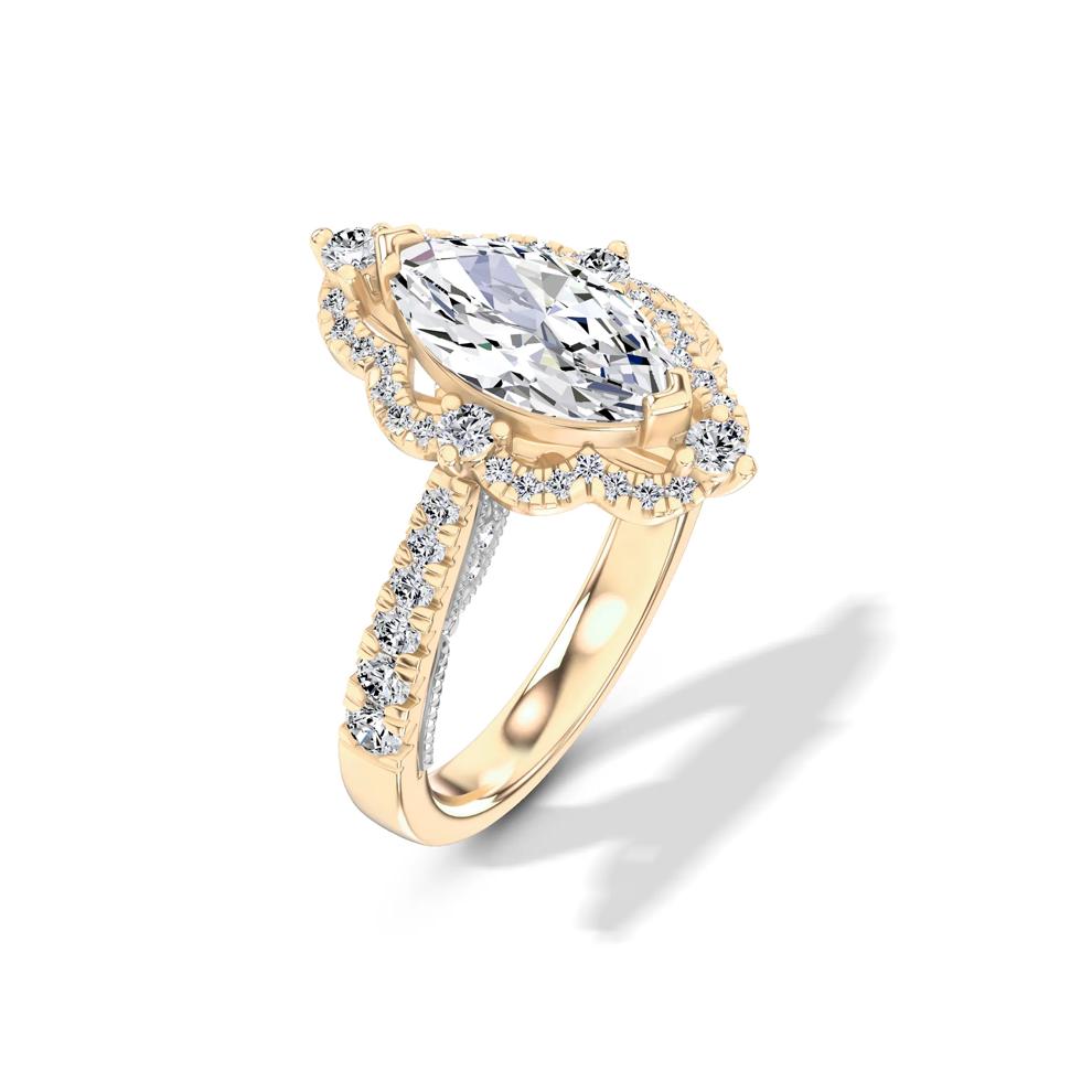Lab Grown Diamond Scalloped Halo Engagement Ring in 14K Yellow &amp; White Gold (2 5/8 ct. tw.) – Image 4 of 4
