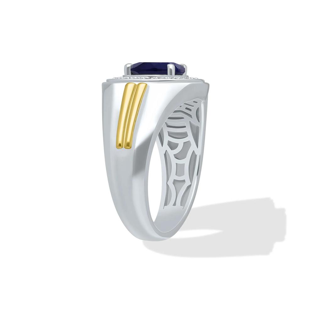 Men's Diamond &amp; Lab-Created Blue Sapphire Ring in Sterling Silver (1/5 ct. tw.) – Image 3 of 4
