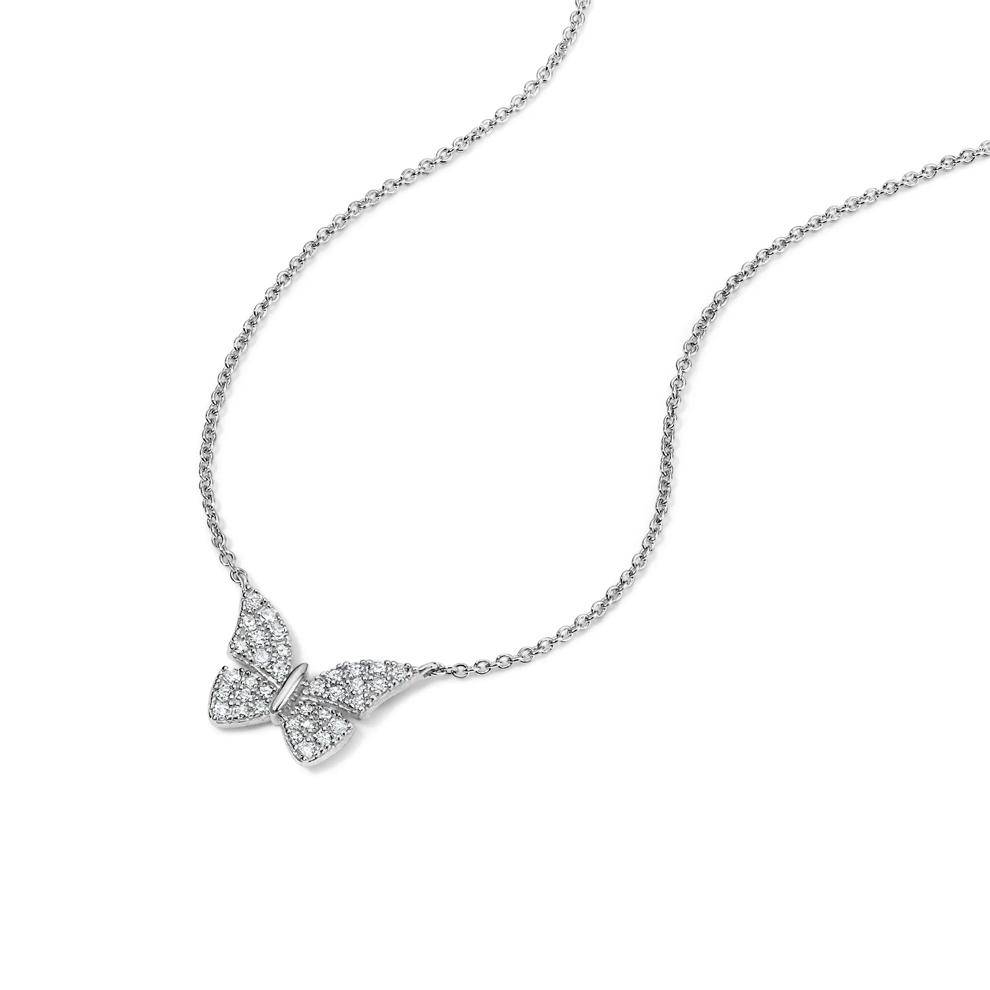Diamond Butterfly Pendant Necklace in 10K White Gold (1/5 ct. tw.) – Image 4 of 4