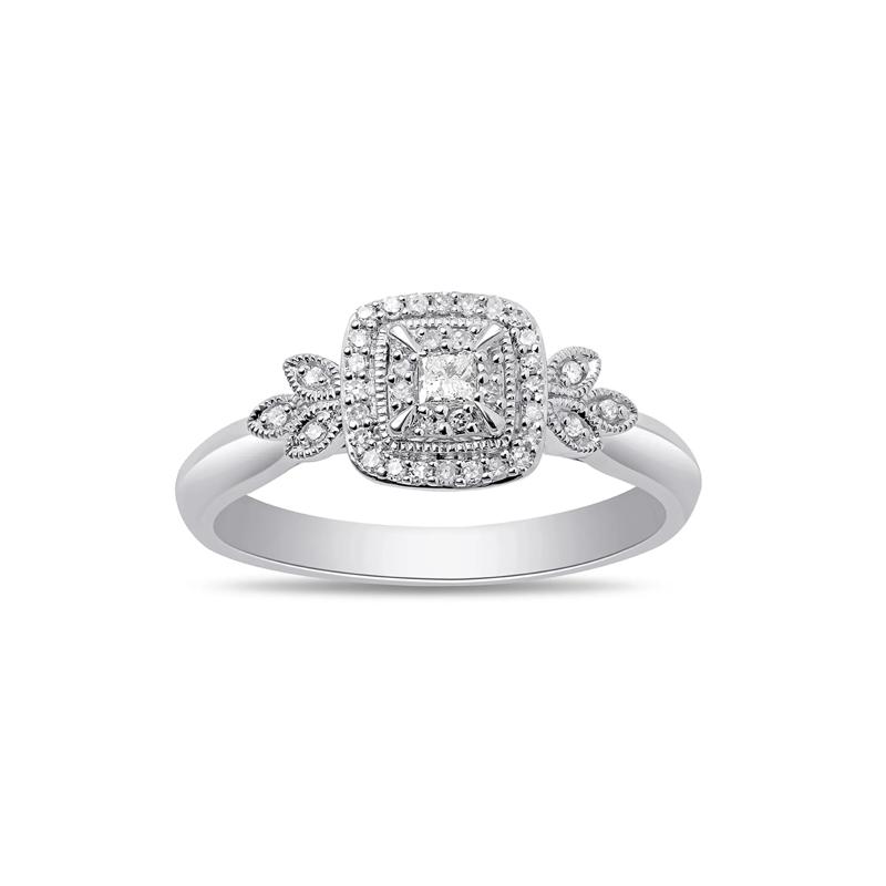 Princess-Cut Diamond Halo Promise Ring in Sterling Silver &#40;1/6 ct. tw.&#41; – Image 4 of 4