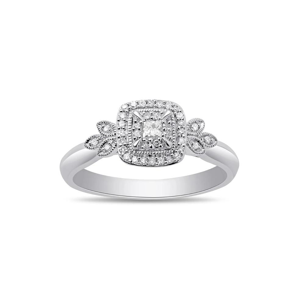 Princess-Cut Diamond Halo Promise Ring in Sterling Silver (1/6 ct. tw.) – Image 4 of 4