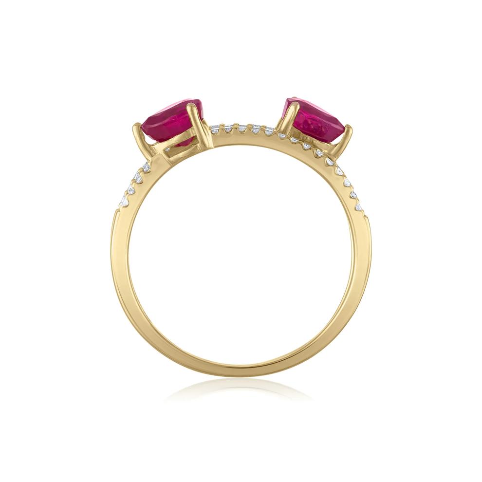 Diamond and Ruby Double Row Band in 14K Yellow Gold (1/7 ct. tw.) – Image 2 of 3