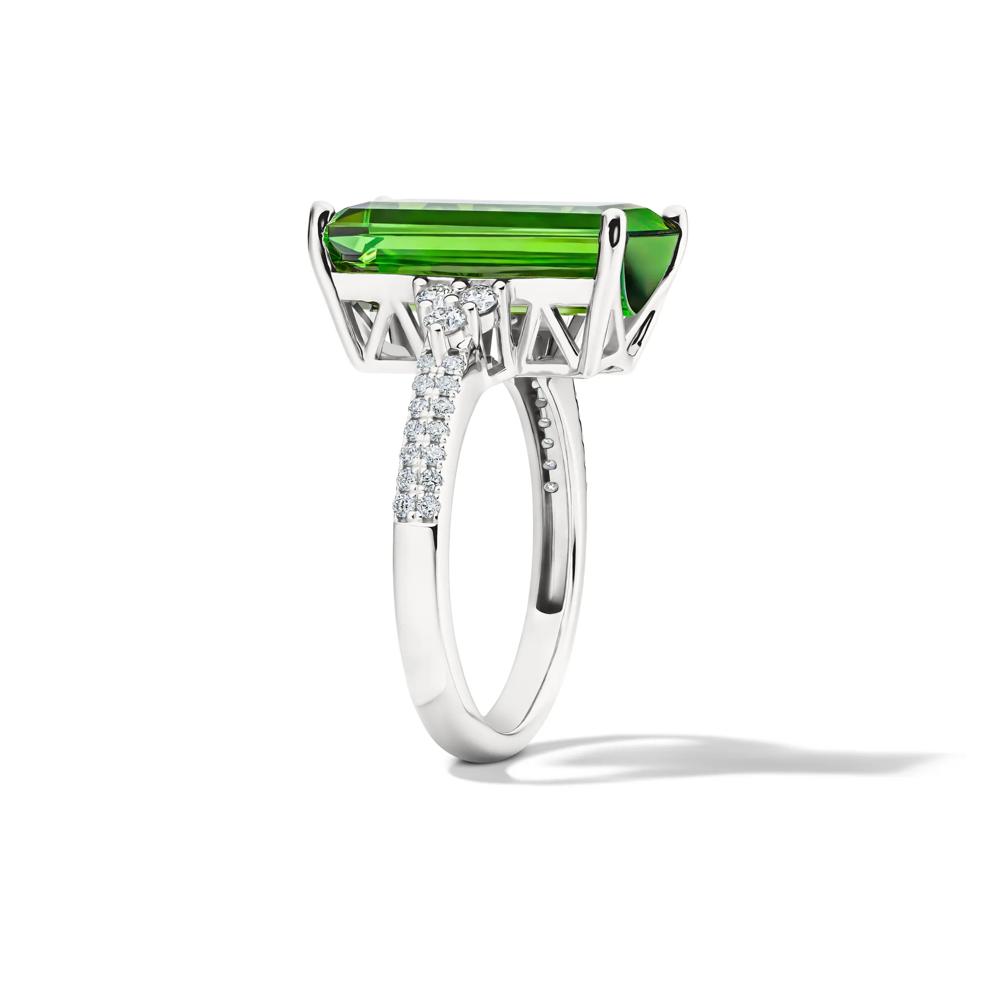 Green Tourmaline &amp; Diamond Ring in 14K White Gold (1/5 ct. tw.) – Image 3 of 4
