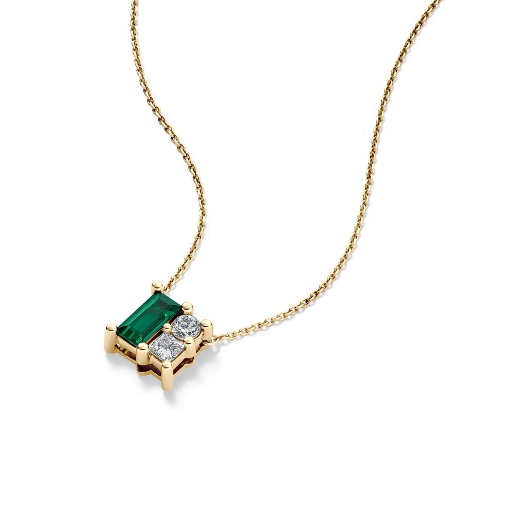 Lab-Created Emerald and Lab Grown Diamond Necklace in 10K Yellow Gold (1/3 ct. tw.) – Image 4 of 4