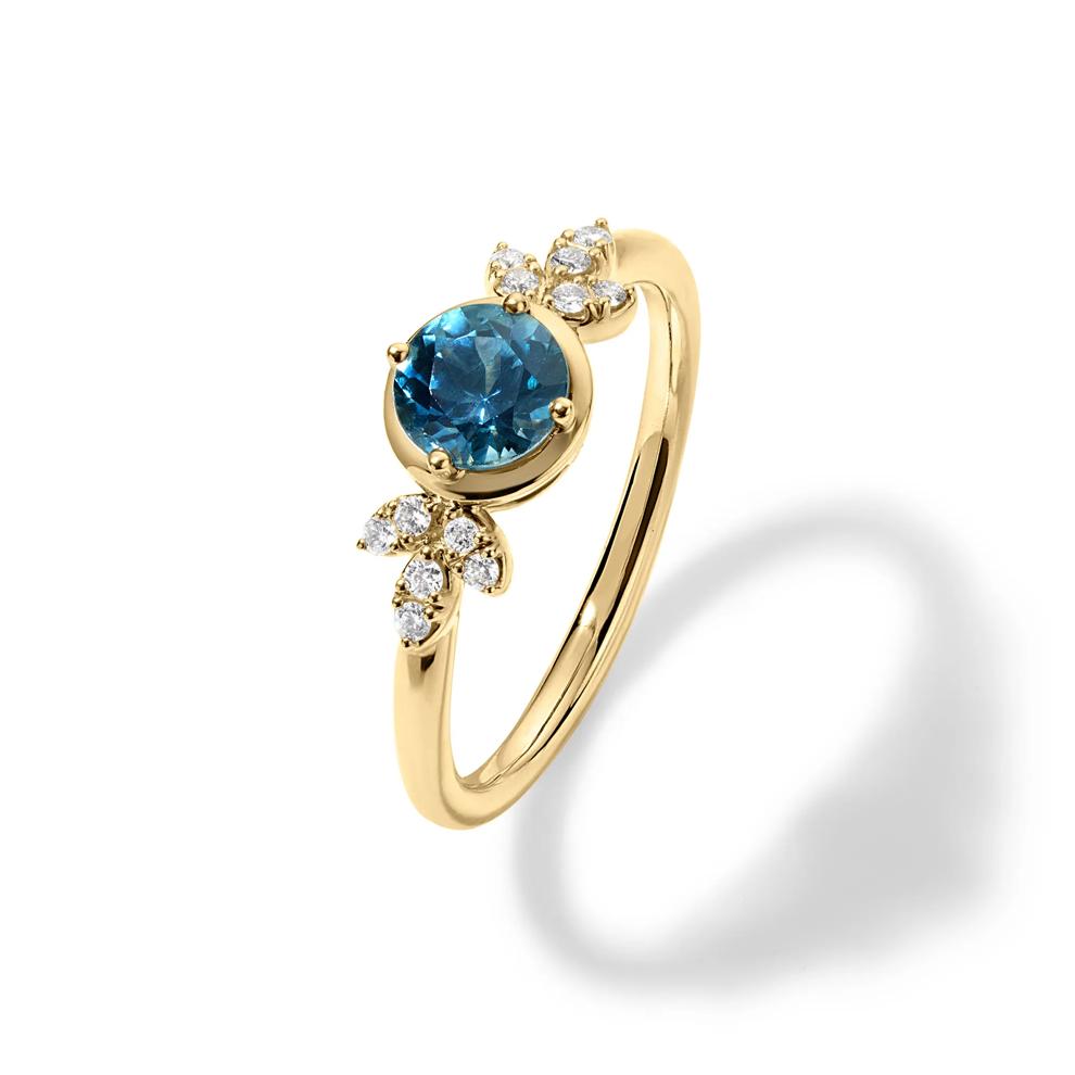 Round Montana Blue Sapphire &amp; Diamond Ring in 10K Yellow Gold (1/10 ct. tw.) – Image 4 of 4