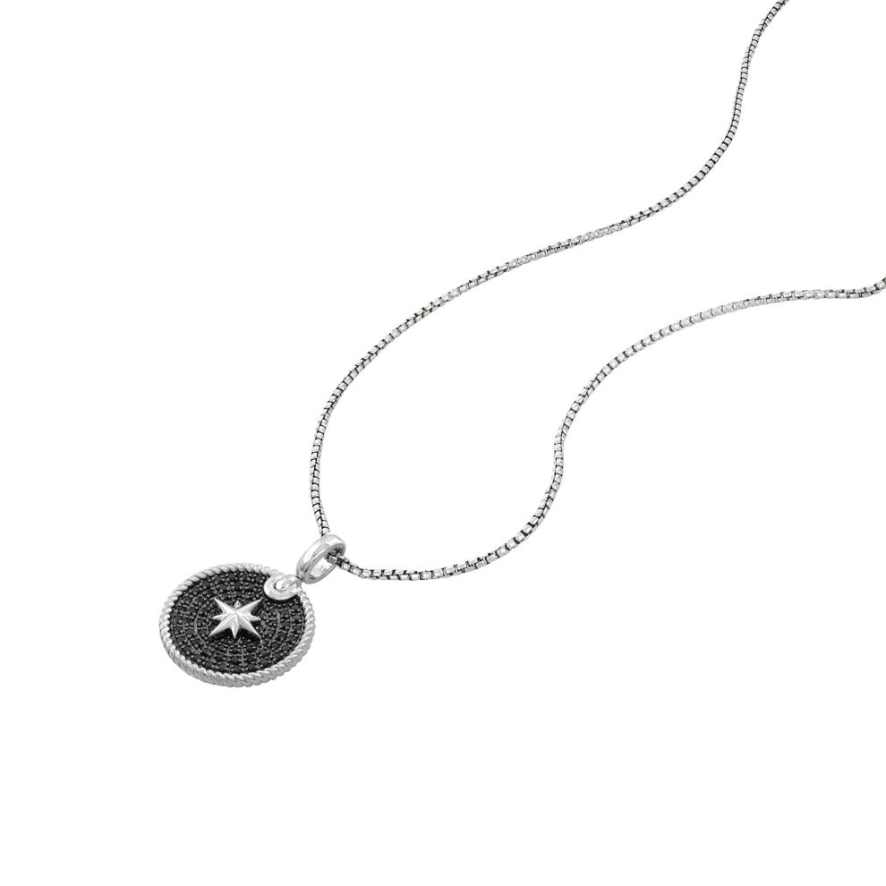 Men's Black Diamond Starburst Medallion Pendant Necklace in Sterling Silver (1/2 ct. tw.) – Image 4 of 4