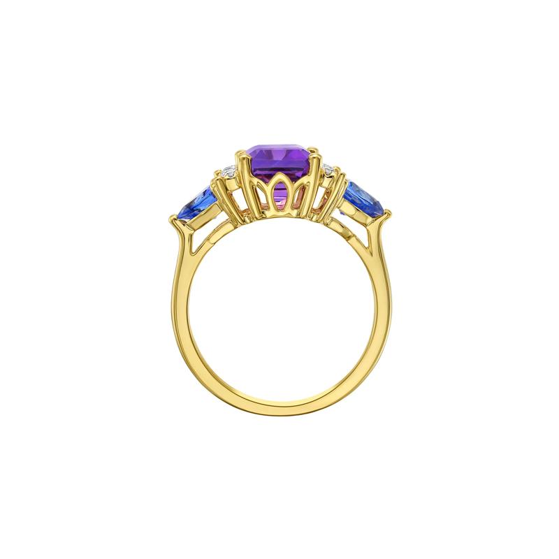 Tanzanite, Amethyst and Diamond Accent Ring in 10K Yellow Gold &#40;1/7 ct. tw.&#41; – Image 2 of 5