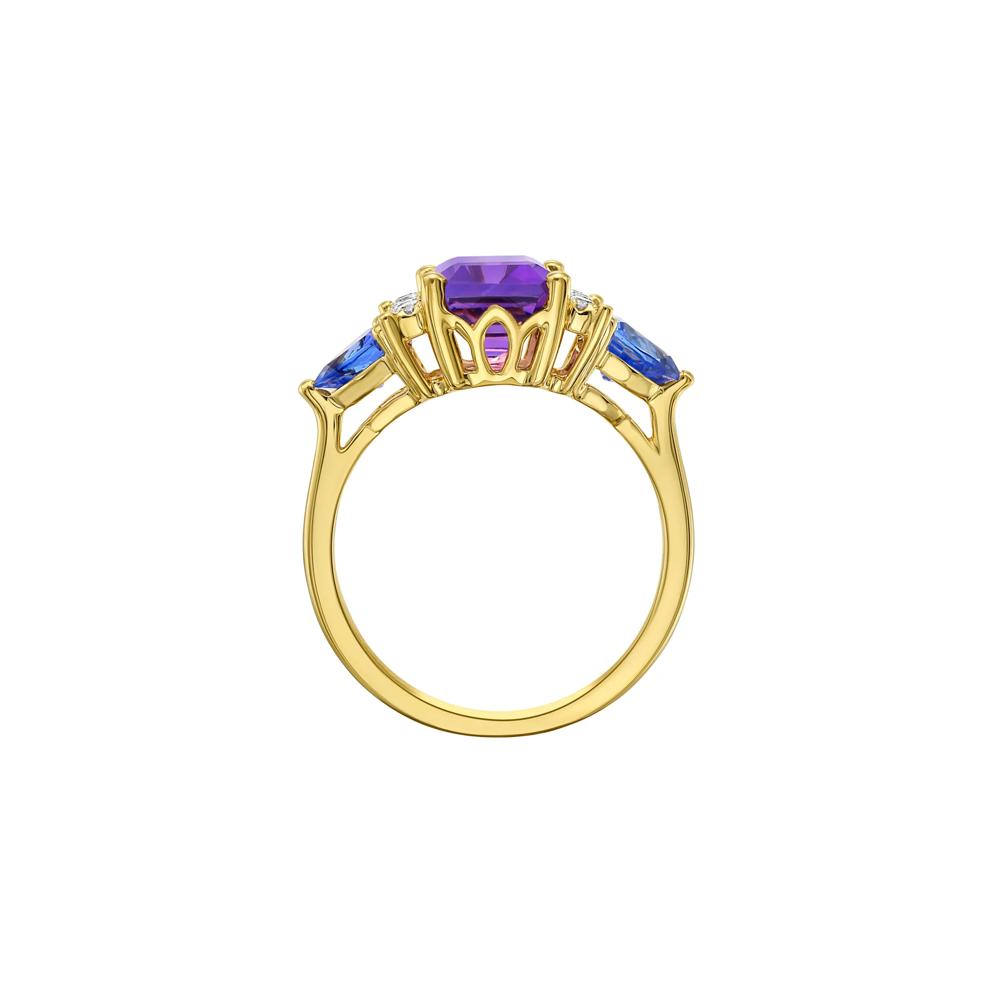 Tanzanite, Amethyst and Diamond Accent Ring in 10K Yellow Gold (1/7 ct. tw.) – Image 2 of 5