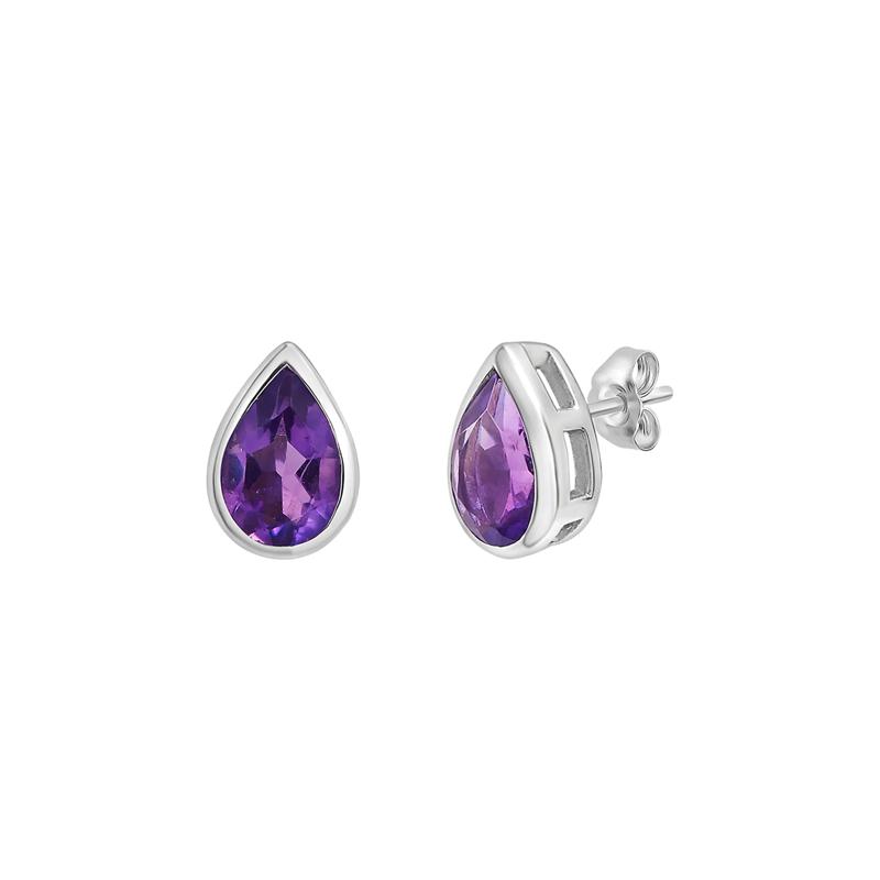 Amethyst Stud Earrings with Pear Shape in 10K White Gold – Image 1 of 1