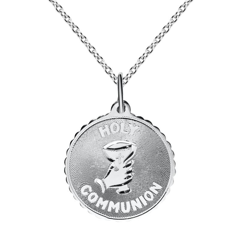 Holy Communion Disc Pendant in Sterling Silver, 18&quot; – Image 1 of 3