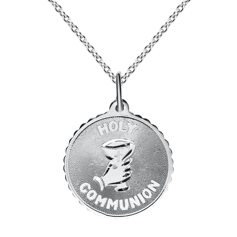 Holy Communion Disc Pendant in Sterling Silver, 18" – Image 1 of 3