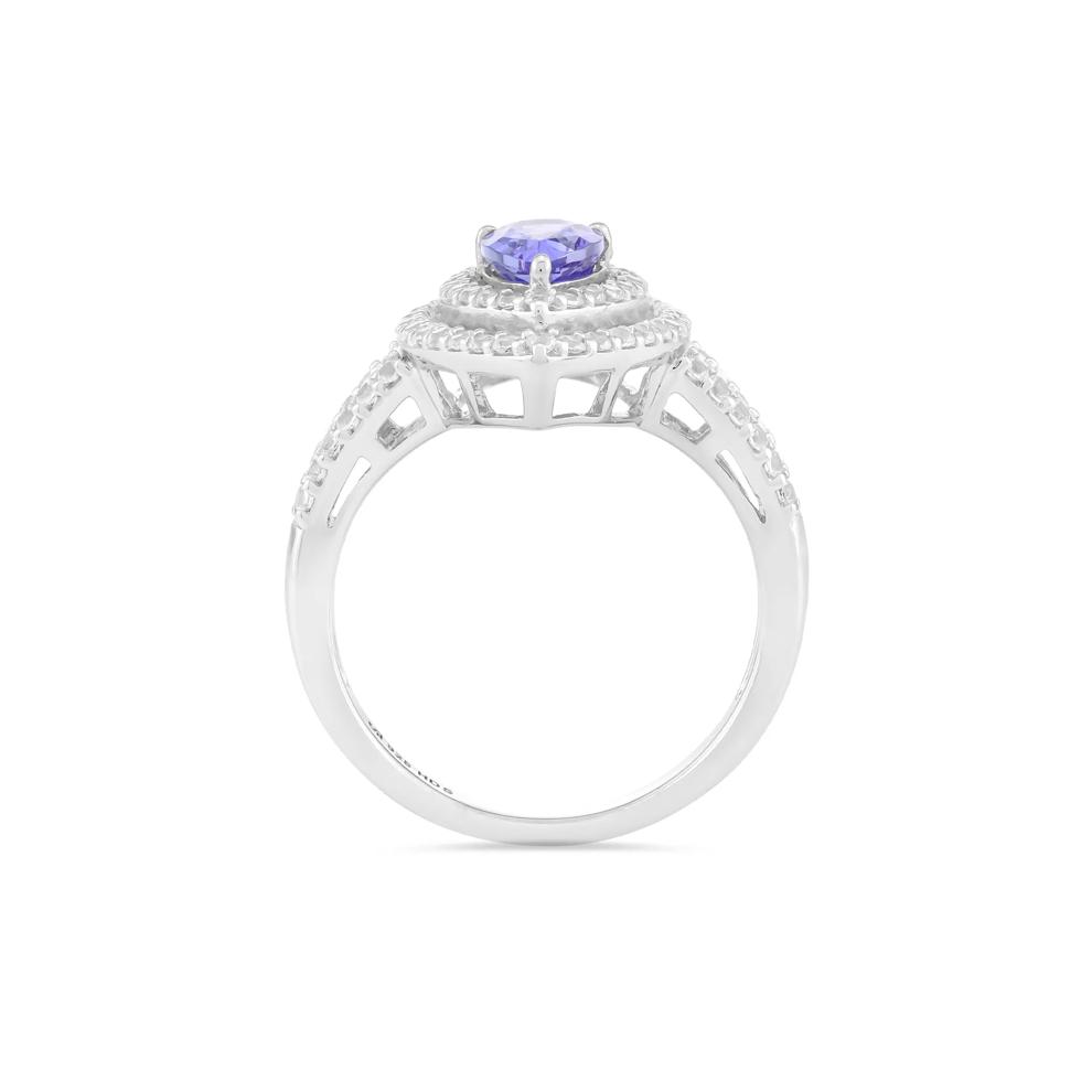 Tanzanite &amp; Lab-Created White Sapphire Halo Ring in Sterling Silver – Image 2 of 4