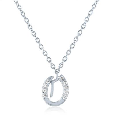 Diamond Accent Gothic Script O Initial Pendant in Sterling Silver