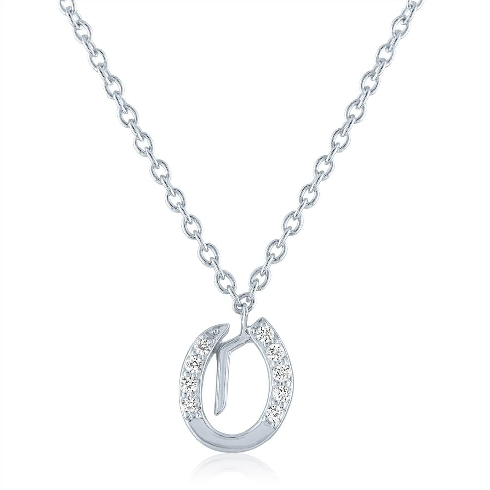 Diamond Accent Gothic Script O Initial Pendant in Sterling Silver – Image 1 of 3