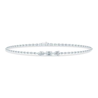 Lab Grown Diamond Three-Stone Chain Bracelet in 10K White Gold, 7" (1/3 ct. tw.)