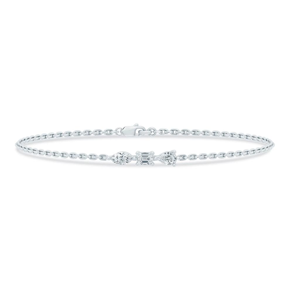 Lab Grown Diamond Three-Stone Chain Bracelet in 10K White Gold, 7" (1/3 ct. tw.) – Image 1 of 2