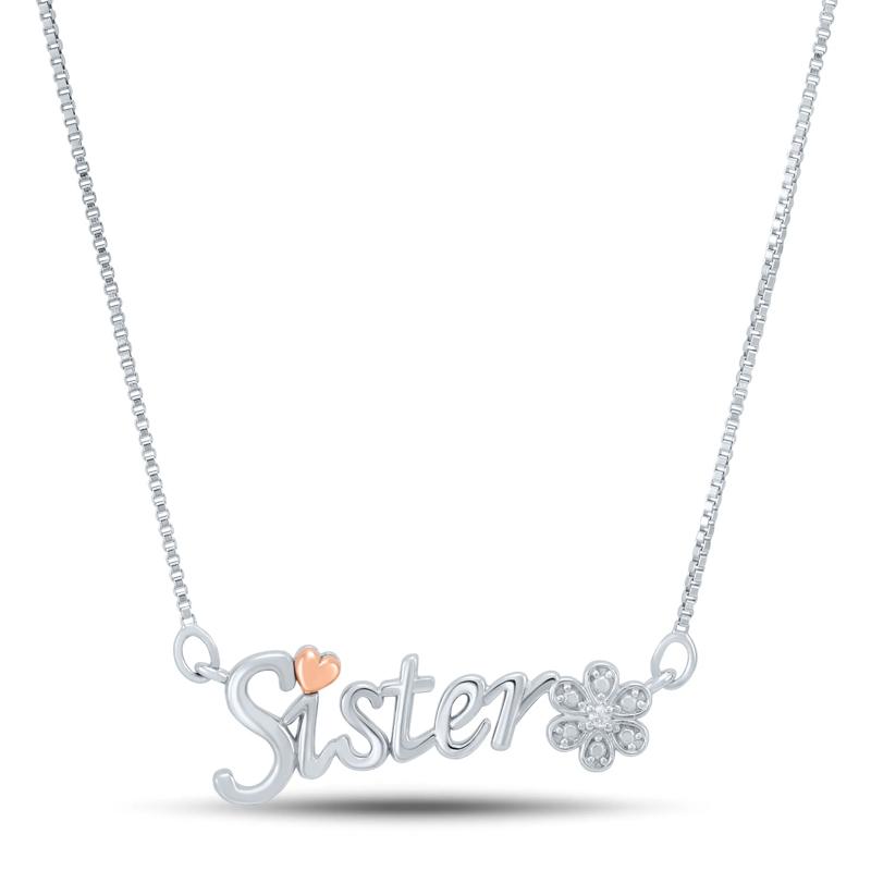 Diamond Accent Sister Necklace in Sterling Silver and 14K Rose Gold – Image 1 of 3