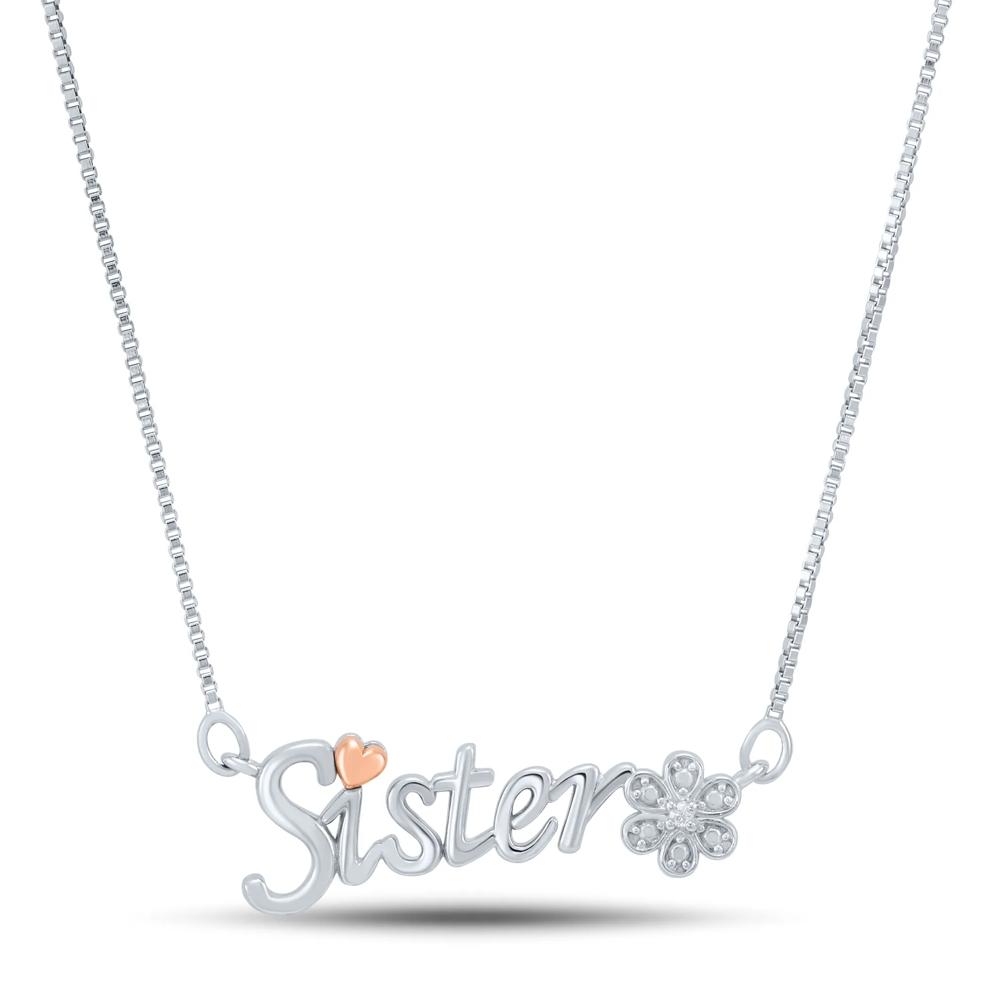 Diamond Accent Sister Necklace in Sterling Silver and 14K Rose Gold – Image 1 of 3